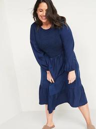 Smocked Chambray Fit & Flare Plus-Size Midi Dress 