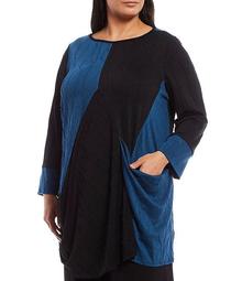 Plus Size Wave Jersey Colorblock Long Sleeve Tunic