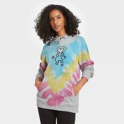Women's Keith Harring Tie-Dye Hooded Graphic Sweatshirt - Gray