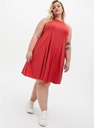 Cranberry Red Stretch Challis Mini A-Line Dress