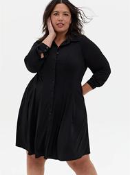 Black Studio Knit A-Line Shirt Dress