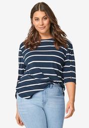Striped Button Sleeve Tee