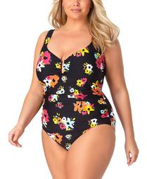 Plus Size Island Bloom Sweetheart U-Trim One-Piece Swimsuit