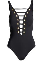 Lace-Up Plunging One-Piece Plunging Swimsuit
