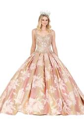 Rose Gold Floral Patterned Ball Gown