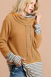Mustard Cowl Neck Top With Stripe Details