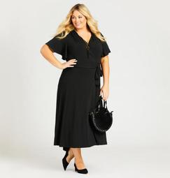 Short Sleeve Wrap Dress - black