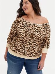 Leopard Terry Off Shoulder Sweatshirt