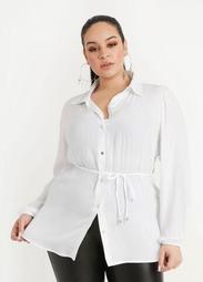 Belted Crinkle Button Up Tunic
