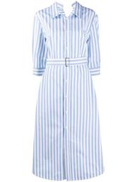 stripe belted cotton shirt dress
