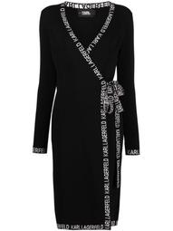 logo-embroidered wrap dress