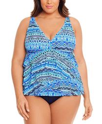 Plus Size V-Neck Ruffle Fauxkini Tummy-Control One-Piece Swimsuit, Created for Macy's