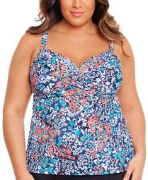 Plus Size Printed Tummy-Control Underwire Tankini Top, Created for Macy's