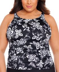 Plus Size Printed High-Neck Tummy-Control Tankini Top, Created for Macy's