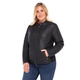 Sebby Collection Women's Plus Faux Leather Racing Jacket