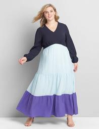 Colorblock Crepe Maxi Dress