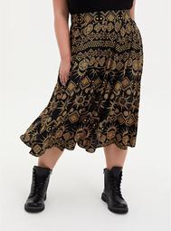 Black Eclipse Challis Tea Length Skirt
