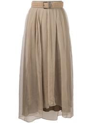 raffia belt pleated skirt