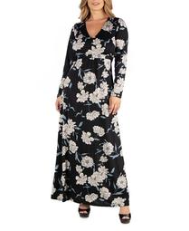 Black Floral Print Long Sleeve Plus Size Maxi Dress