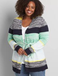 Colorblock Striped Belted Sweater Coat