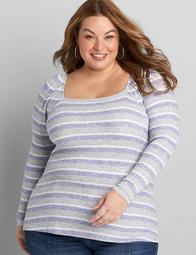 Striped Ribbed Square-Neck Top