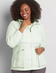 Crinkle Cinched-Waist Jacket With Convertible Hood