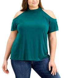 INC Plus Size Mock-Neck Cold-Shoulder Top, Created for Macy's