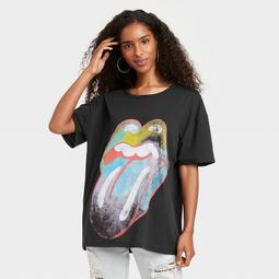 Women's The Rolling Stones Oversized Short Sleeve Graphic T-Shirt - Black