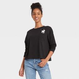 Women's Disney Mickey Pocket Long Sleeve Graphic T-Shirt - Black