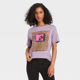 Women's MTV Leopard Print Short Sleeve Graphic T-Shirt - Purple