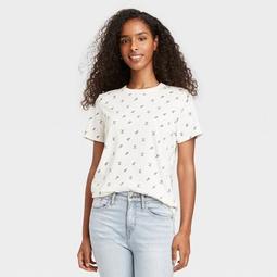 Women's Bee Print Short Sleeve Graphic T-Shirt - Off-White