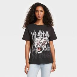 Women's Def Leppard Animal Print Short Sleeve Graphic T-Shirt - Black