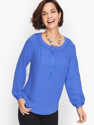 Crepe Band Collar Top - Solid