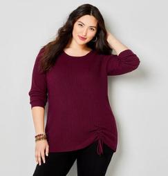 Cinched Front Rib Sweater - burgundy