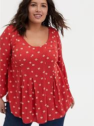 Cranberry Red Diamond Dots Crinkled Gauze Fit & Flare Top