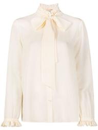 pleated collar pussy-bow blouse