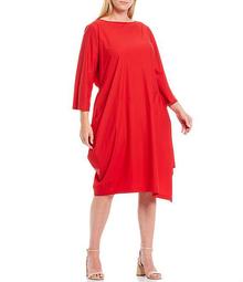 Plus Size Asymmetrical 3/4 Sleeve MIdi Dress