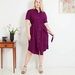 Women's Plus Size Short Sleeve Collared Linen Shirtdress - Ava & Viv™