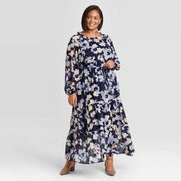 Women's Plus Size Floral Print Long Sleeve Tiered Dress - Ava & Viv™