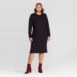 Women's Plus Size Long Sleeve Crewneck Essential Knit Midi Dress - Prologue™
