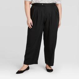 Women's Plus Size Mid-Rise Pleated Straight Fit Pants - Ava & Viv™
