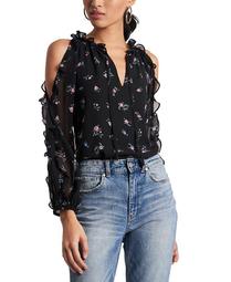 Trendy Plus Size Ruffled Cold-Shoulder Printed Top