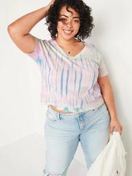 Loose Tie-Dyed V-Neck Plus-Size Crop Tee