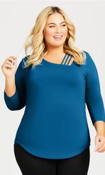 Cut Out 3/4 Sleeve Top  - blue