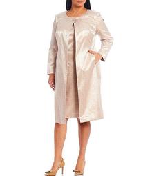 Plus Size Animal Jacquard Jewel Neck Topper Jacket 2-Piece Dress Suit