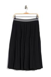 Pleated Pull-On Midi Skirt
