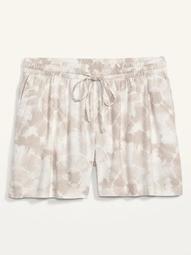 High-Waisted Printed Linen-Blend Plus-Size Shorts -- 5-inch inseam