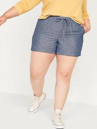 High-Waisted Linen-Blend Plus-Size Shorts -- 5-inch inseam