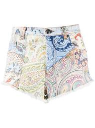 paisley fitted denim shorts