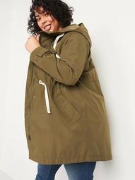 Water-Resistant Hooded Tie-Waist Plus-Size Trench Coat